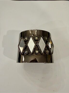 Gerard Yosca Gunmetal Statement Cuff Bracelet with Mirror Accents